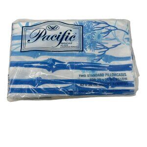 Pacific Miracle No-Iron Standard Pillowcases Cotton Blend  Blue White Floral